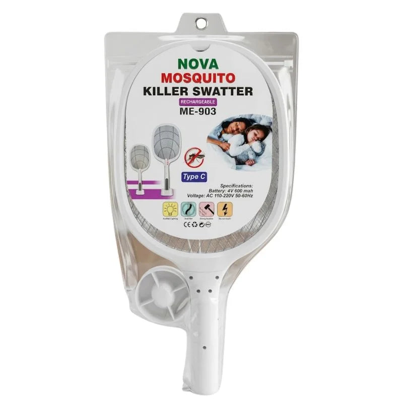 Nova USB Rechargeable Mosquito Racket  ME-903 Model   Electric Insect Killer Swatter  For Indoor & Outdoor Use