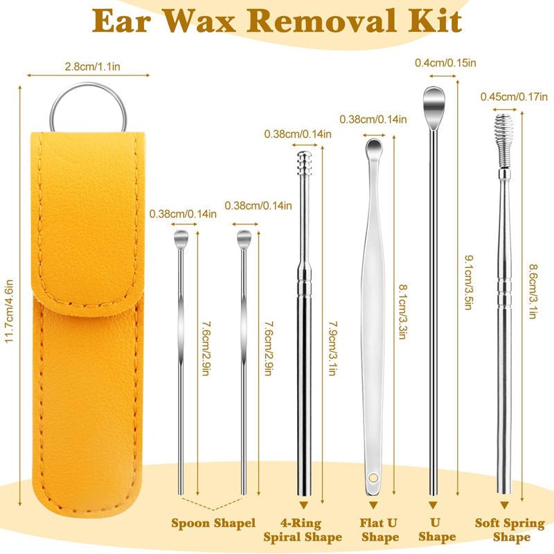 Pack of 3 Sets Stainless Steel Ear Wax Removal Kit with PU Leather Case (6 Pcs per Set) – Portable Ear Cleaner Tool Kit - Jaiqkam