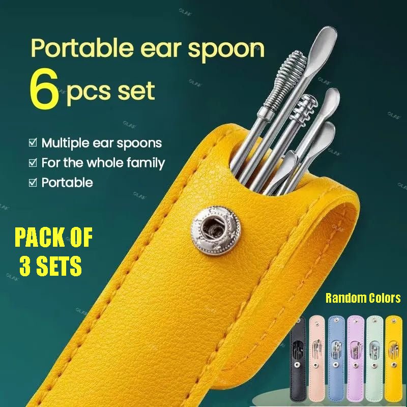 Pack of 3 Sets Stainless Steel Ear Wax Removal Kit with PU Leather Case (6 Pcs per Set) – Portable Ear Cleaner Tool Kit - Jaiqkam