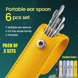 Pack of 3 Sets Stainless Steel Ear Wax Removal Kit with PU Leather Case (6 Pcs per Set) – Portable Ear Cleaner Tool Kit - Jaiqkam