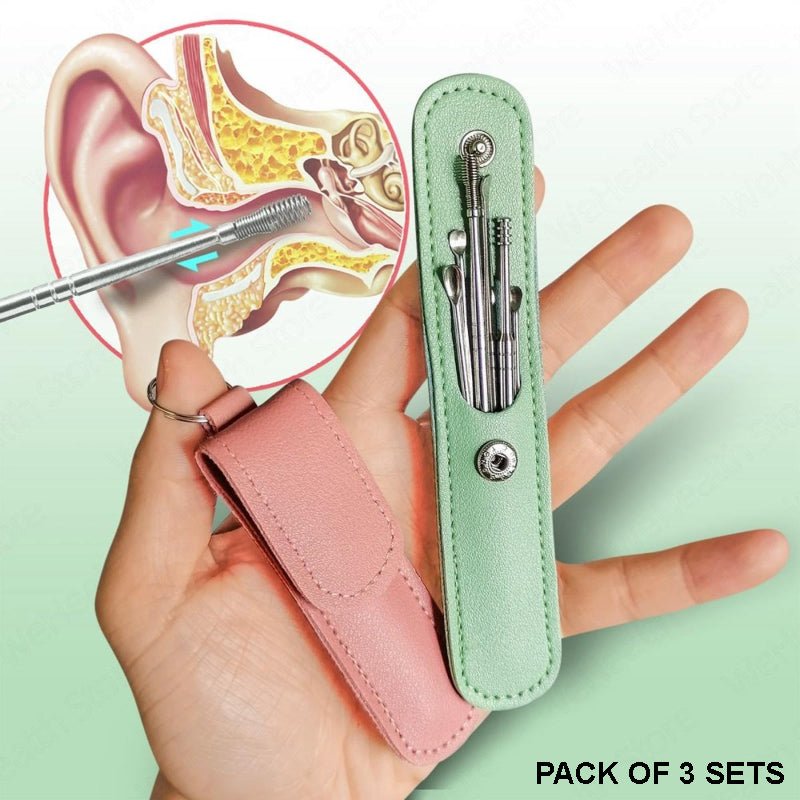 Pack of 3 Sets Stainless Steel Ear Wax Removal Kit with PU Leather Case (6 Pcs per Set) – Portable Ear Cleaner Tool Kit - Jaiqkam