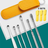 Pack of 3 Sets Stainless Steel Ear Wax Removal Kit with PU Leather Case (6 Pcs per Set) – Portable Ear Cleaner Tool Kit - Jaiqkam