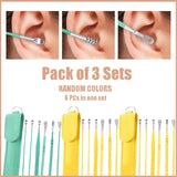Pack of 3 Sets Stainless Steel Ear Wax Removal Kit with PU Leather Case (6 Pcs per Set) – Portable Ear Cleaner Tool Kit - Jaiqkam