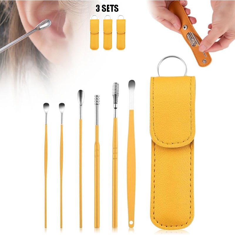 Pack of 3 Sets Stainless Steel Ear Wax Removal Kit with PU Leather Case (6 Pcs per Set) – Portable Ear Cleaner Tool Kit - Jaiqkam