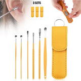 Pack of 3 Sets Stainless Steel Ear Wax Removal Kit with PU Leather Case (6 Pcs per Set) – Portable Ear Cleaner Tool Kit - Jaiqkam