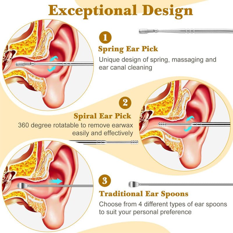 Pack of 3 Sets Stainless Steel Ear Wax Removal Kit with PU Leather Case (6 Pcs per Set) – Portable Ear Cleaner Tool Kit - Jaiqkam