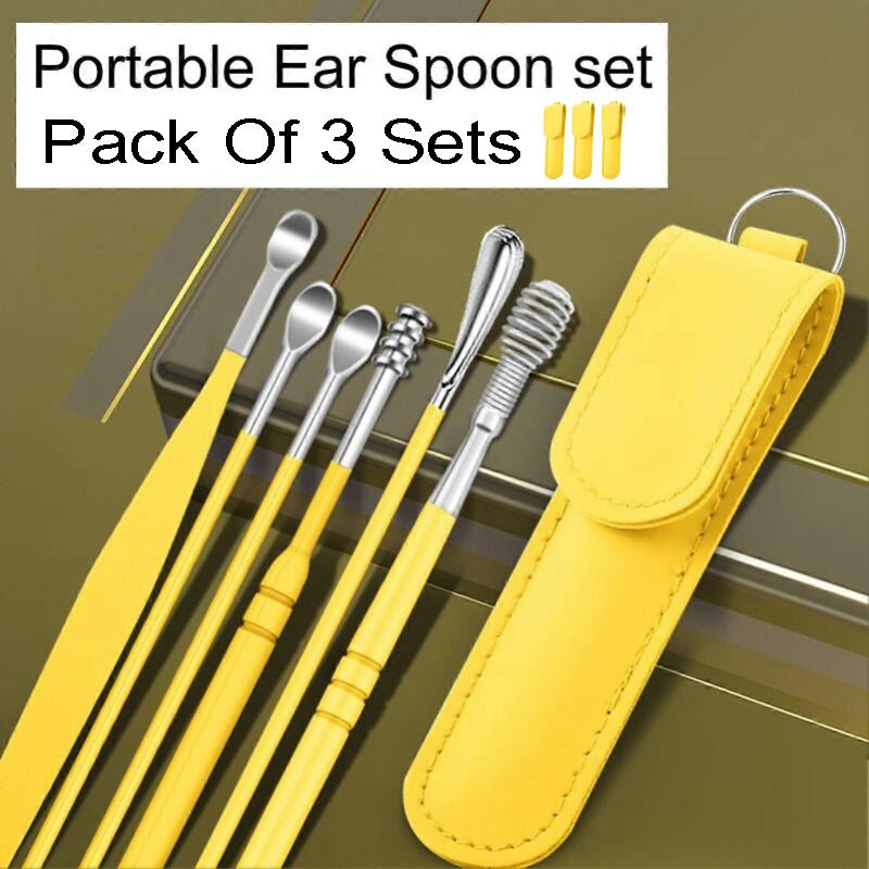 Pack of 3 Sets Stainless Steel Ear Wax Removal Kit with PU Leather Case (6 Pcs per Set) – Portable Ear Cleaner Tool Kit - Jaiqkam