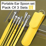 Pack of 3 Sets Stainless Steel Ear Wax Removal Kit with PU Leather Case (6 Pcs per Set) – Portable Ear Cleaner Tool Kit - Jaiqkam