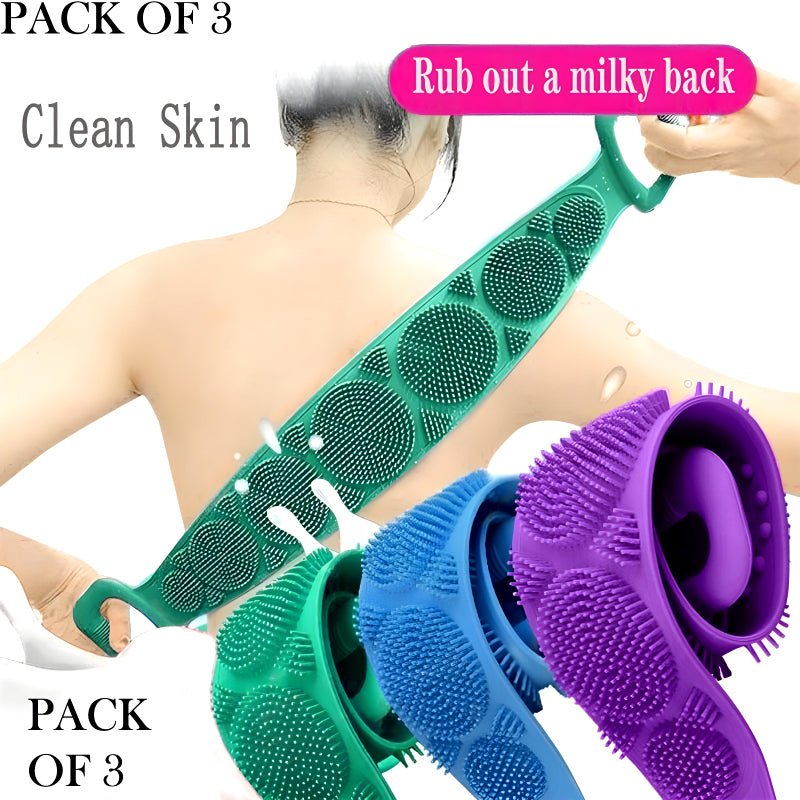 Pack Of 3 Silicone Back Scrubber Soft Loofah Bath Towel And Massage Belt - Jaiqkam