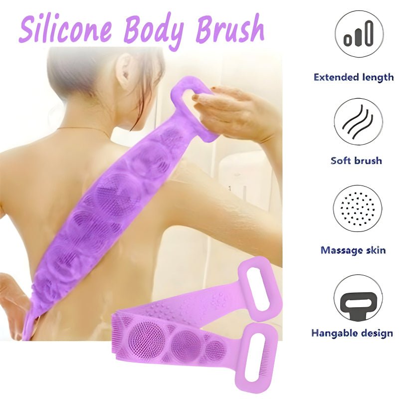 Pack Of 3 Silicone Back Scrubber Soft Loofah Bath Towel And Massage Belt - Jaiqkam