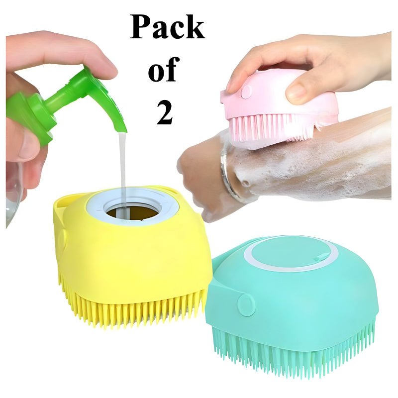 Set of 2 Soft Silicone Massage Bath Brushes with Soap Dispenser and Easy - Clean Design - Jaiqkam