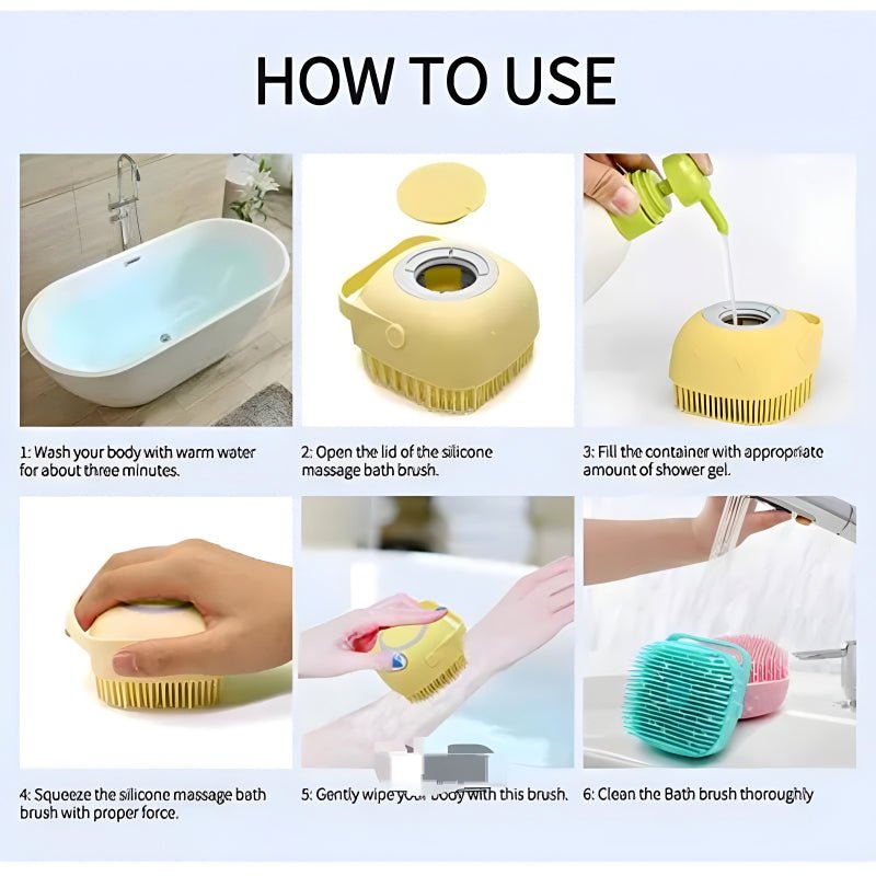 Set of 2 Soft Silicone Massage Bath Brushes with Soap Dispenser and Easy - Clean Design - Jaiqkam