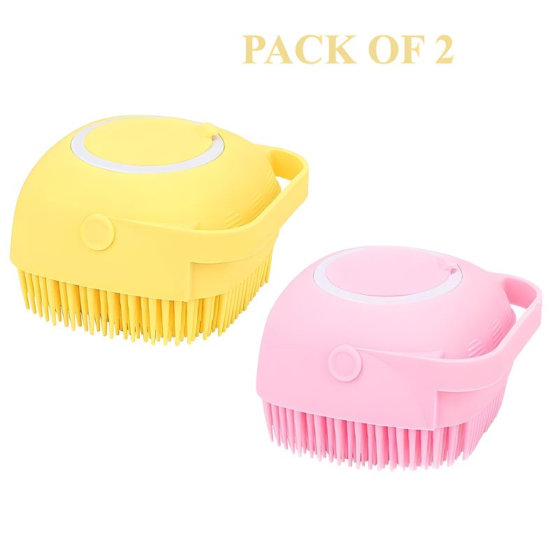 Set of 2 Soft Silicone Massage Bath Brushes with Soap Dispenser and Easy - Clean Design - Jaiqkam