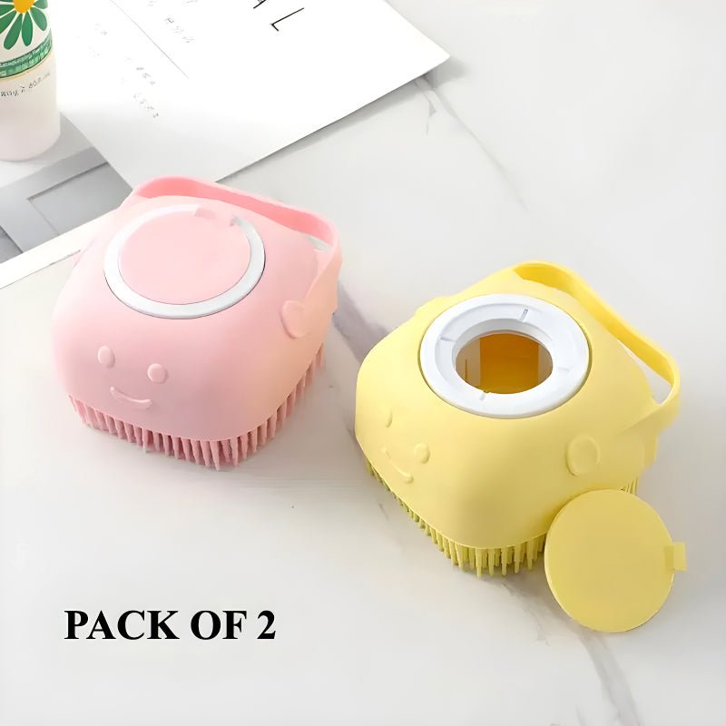 Set of 2 Soft Silicone Massage Bath Brushes with Soap Dispenser and Easy - Clean Design - Jaiqkam